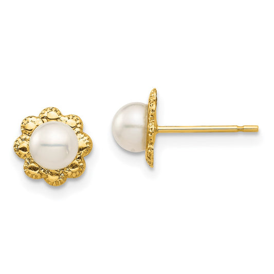 14K Yellow Gold Madi K 4-5mm White Button FWC Pearl Post Earrings