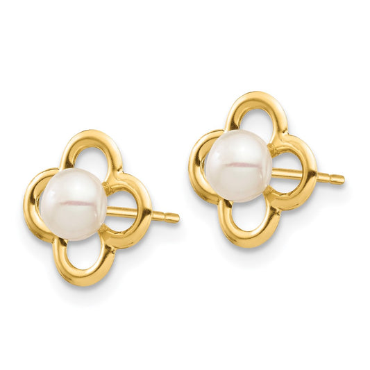 14K Yellow Gold Madi K 4-5mm White Button FWC Pearl Post Earrings