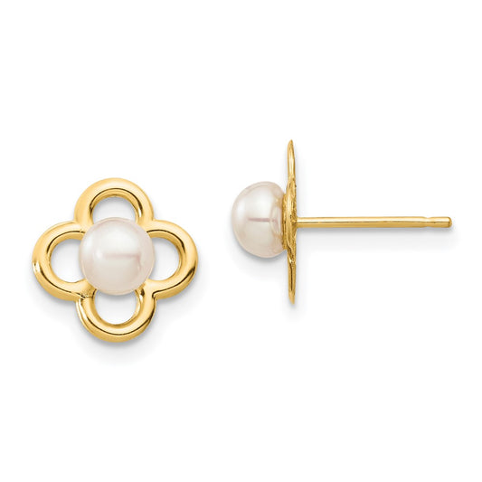 14K Yellow Gold Madi K 4-5mm White Button FWC Pearl Post Earrings