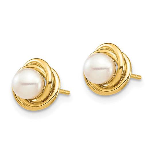 14K Yellow Gold Madi K 4-5mm White Button FWC Pearl Post Earrings