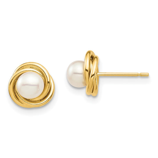 14K Yellow Gold Madi K 4-5mm White Button FWC Pearl Post Earrings