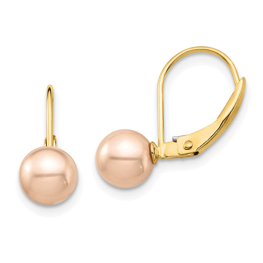 14K Yellow Gold Madi K 6-7mm Pink Round FWC Pearl Leverback Earrings