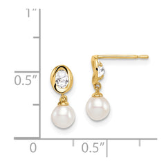 14K Yellow Gold Madi K White FWC Pearl CZ Dangle Post Earrings