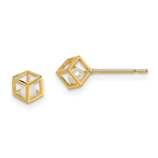 14K Yellow Gold Madi K White FWC Pearl Square Post Earrings