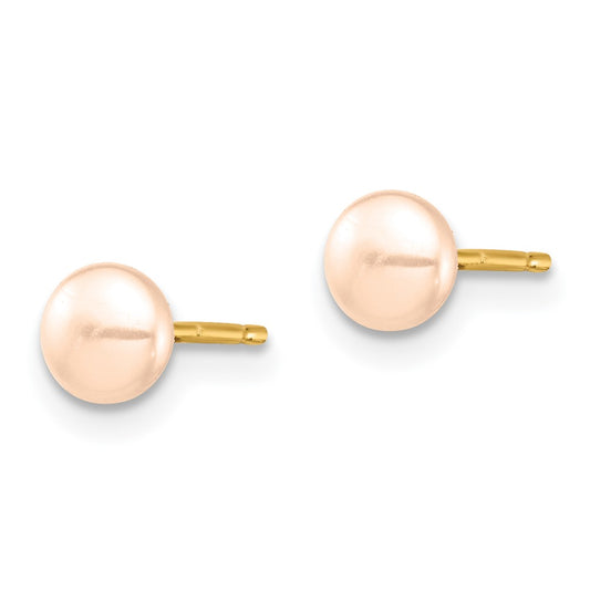 14K Yellow Gold Madi K 4-5mm Pink Button FWC Pearl Stud Post Earrings