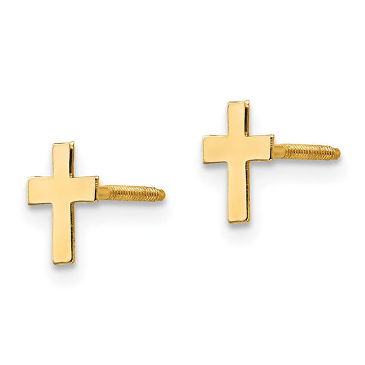 14K Yellow Gold Madi K Polished Tiny Cross Silicone Back Earrings