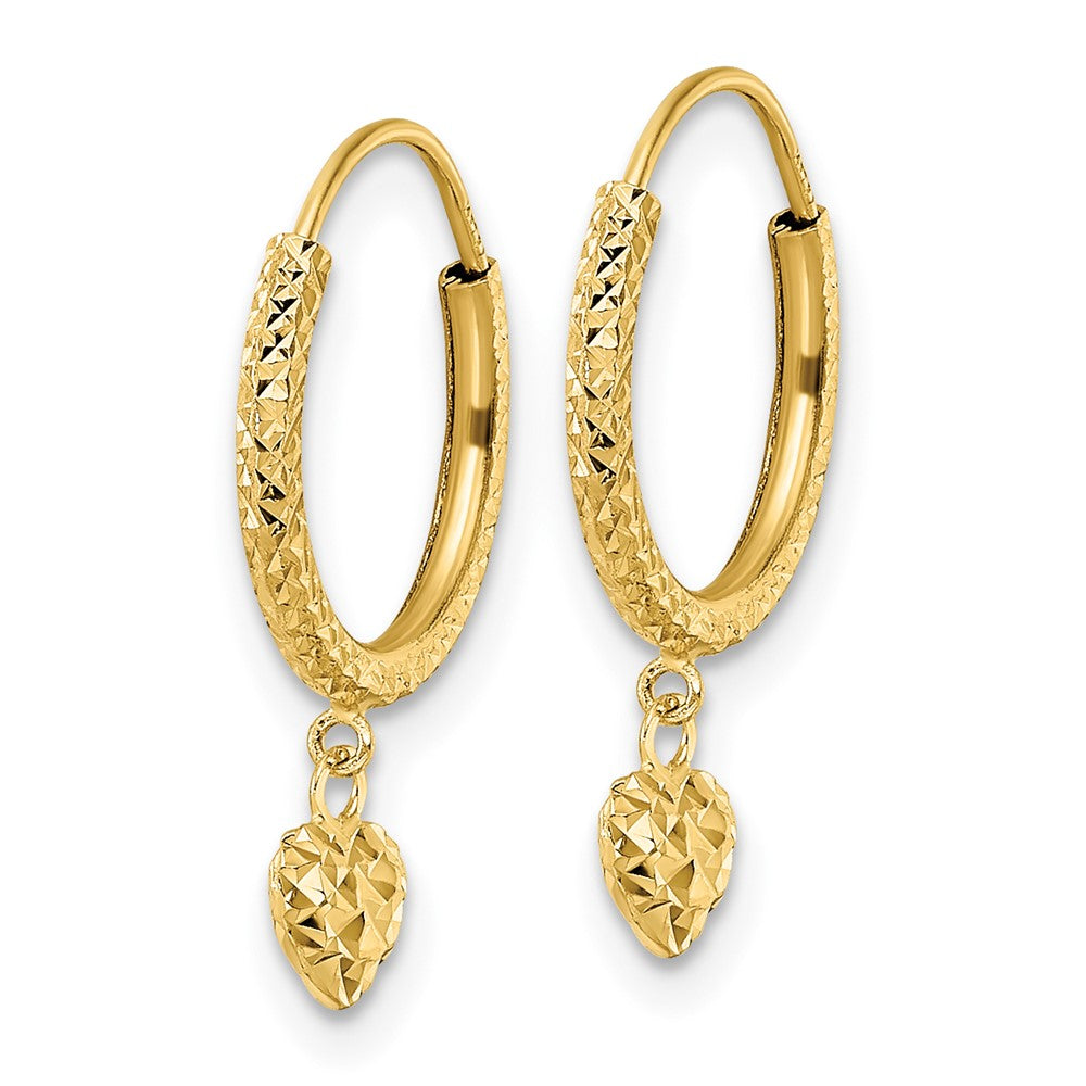 14K Yellow Gold Madi K Diamond-cut Heart Hoop Earrings