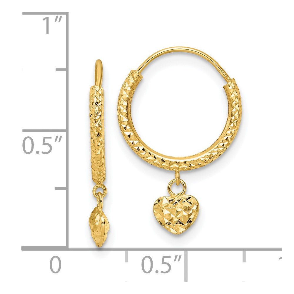 14K Yellow Gold Madi K Diamond-cut Heart Hoop Earrings