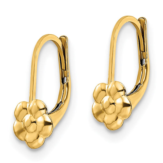 14K Yellow Gold Madi K Polished Flower Leverback Earrings