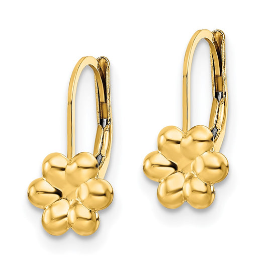 14K Yellow Gold Madi K Polished Flower Leverback Earrings