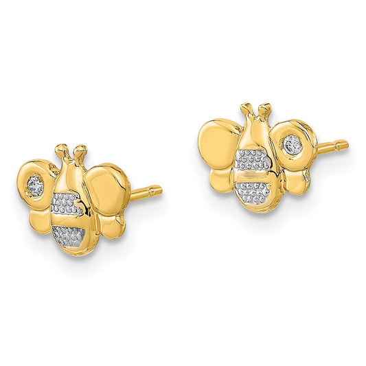 14K Two-Tone Gold Madi K Polished CZ Bee Post Earrings