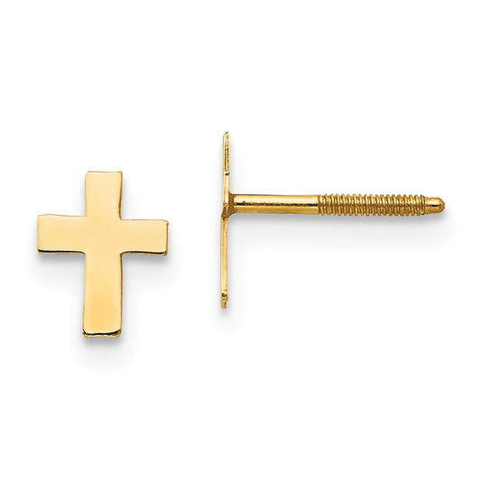 14K Yellow Gold Madi K Polished Tiny Cross Silicone Back Earrings