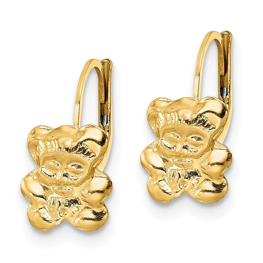 14K Yellow Gold Madi K Polished Teddy Bear Leverback Earrings