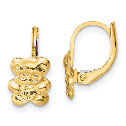 14K Yellow Gold Madi K Polished Teddy Bear Leverback Earrings