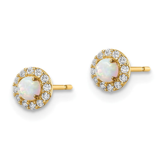 14K Yellow Gold Madi K CZ And Created Opal Post Earrings