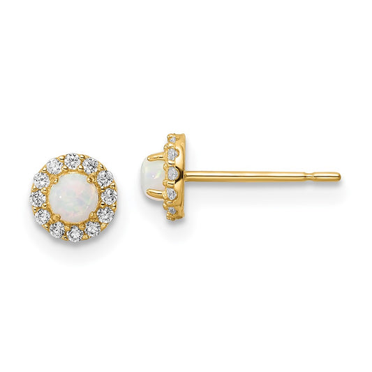 14K Yellow Gold Madi K CZ And Created Opal Post Earrings