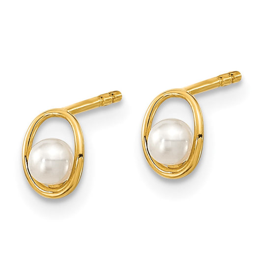 14K Yellow Gold Madi K Polished Oval with FWC Pearl Post Earrings