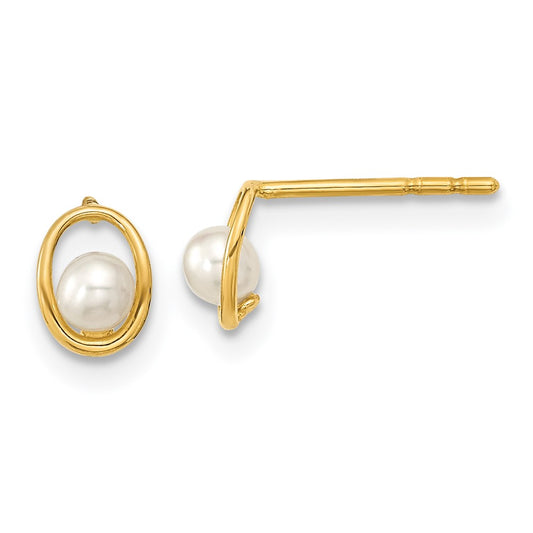 14K Yellow Gold Madi K Polished Oval with FWC Pearl Post Earrings