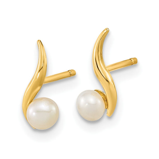 14K Yellow Gold Madi K Polished 3.25mm FWC Pearl Post Earrings