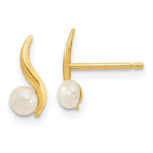 14K Yellow Gold Madi K Polished 3.25mm FWC Pearl Post Earrings