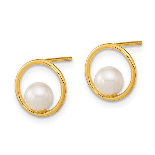 14K Yellow Gold Madi K Open Circle 5mm FWC Pearl Post Earrings