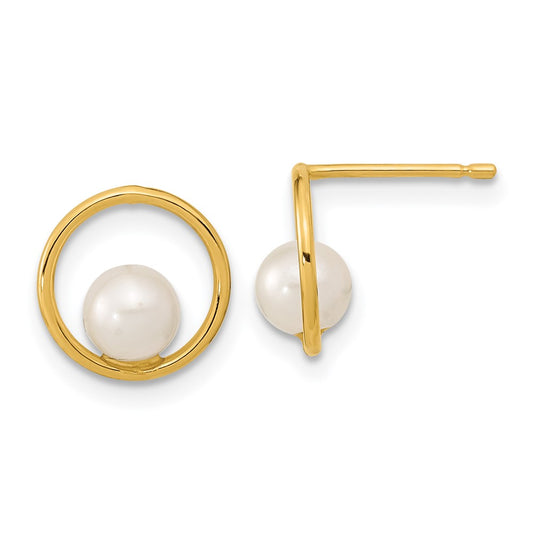 14K Yellow Gold Madi K Open Circle 5mm FWC Pearl Post Earrings