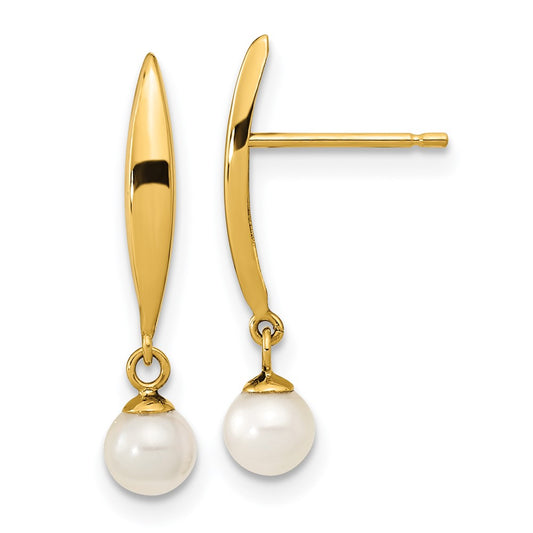 14K Yellow Gold Madi K Polished 4mm FWC Pearl Post Earrings