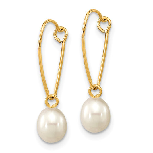 14K Yellow Gold Madi K 6-7mm Rice White FWC Pearl Dangle Earrings