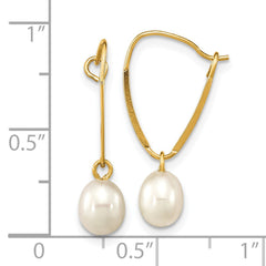 14K Yellow Gold Madi K 6-7mm Rice White FWC Pearl Dangle Earrings