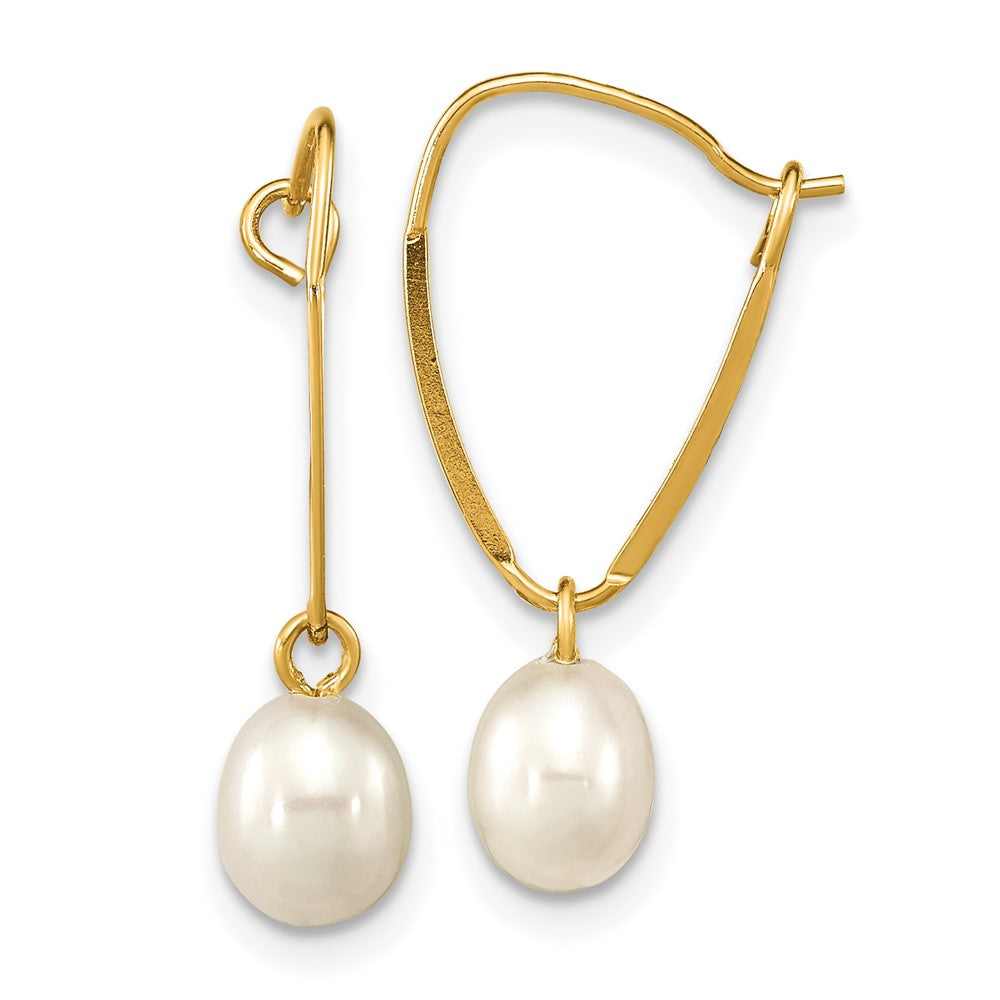 14K Yellow Gold Madi K 6-7mm Rice White FWC Pearl Dangle Earrings