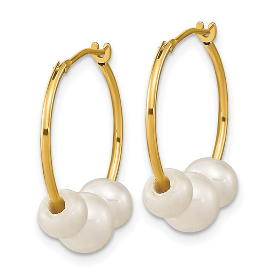 14K Yellow Gold Madi K 5-7mm Round White FWC Pearl Hoop Earrings