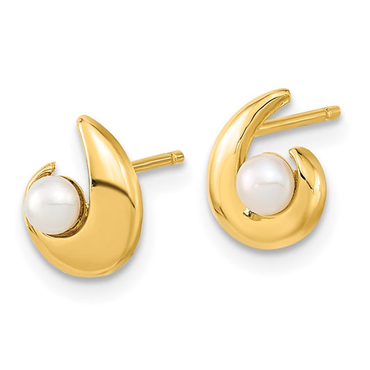 14K Yellow Gold Madi K Polished 3.5mm FWC Pearl Post Earrings