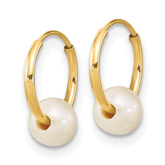 14K Yellow Gold Madi K 5-6mm Round White FWC Pearl Hoop Earrings