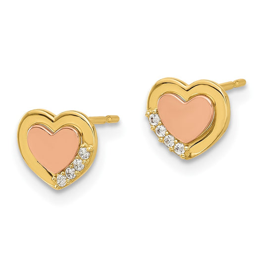 14K Two-Tone Gold Madi K Polished CZ Heart Post Earrings