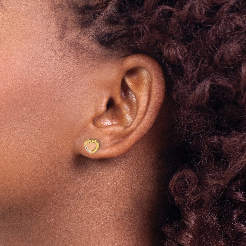 14K Two-Tone Gold Madi K Polished CZ Heart Post Earrings