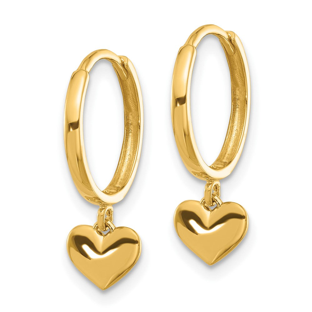 14K Yellow Gold Madi K Polished Heart Dangle Huggie Hoop Earrings