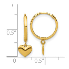 14K Yellow Gold Madi K Polished Heart Dangle Huggie Hoop Earrings