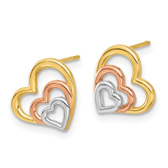 14K Tri-Color Gold Madi K Polished Heart Post Earrings