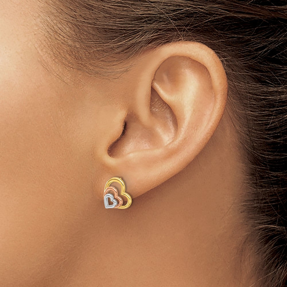 14K Tri-Color Gold Madi K Polished Heart Post Earrings