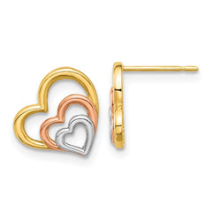 14K Tri-Color Gold Madi K Polished Heart Post Earrings