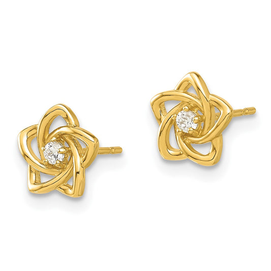 14K Yellow Gold Madi K Polished CZ Flower Post Earrings