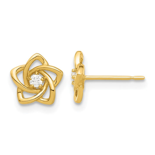 14K Yellow Gold Madi K Polished CZ Flower Post Earrings