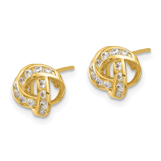 14K Yellow Gold Madi K Polished CZ Love Knot Post Earrings