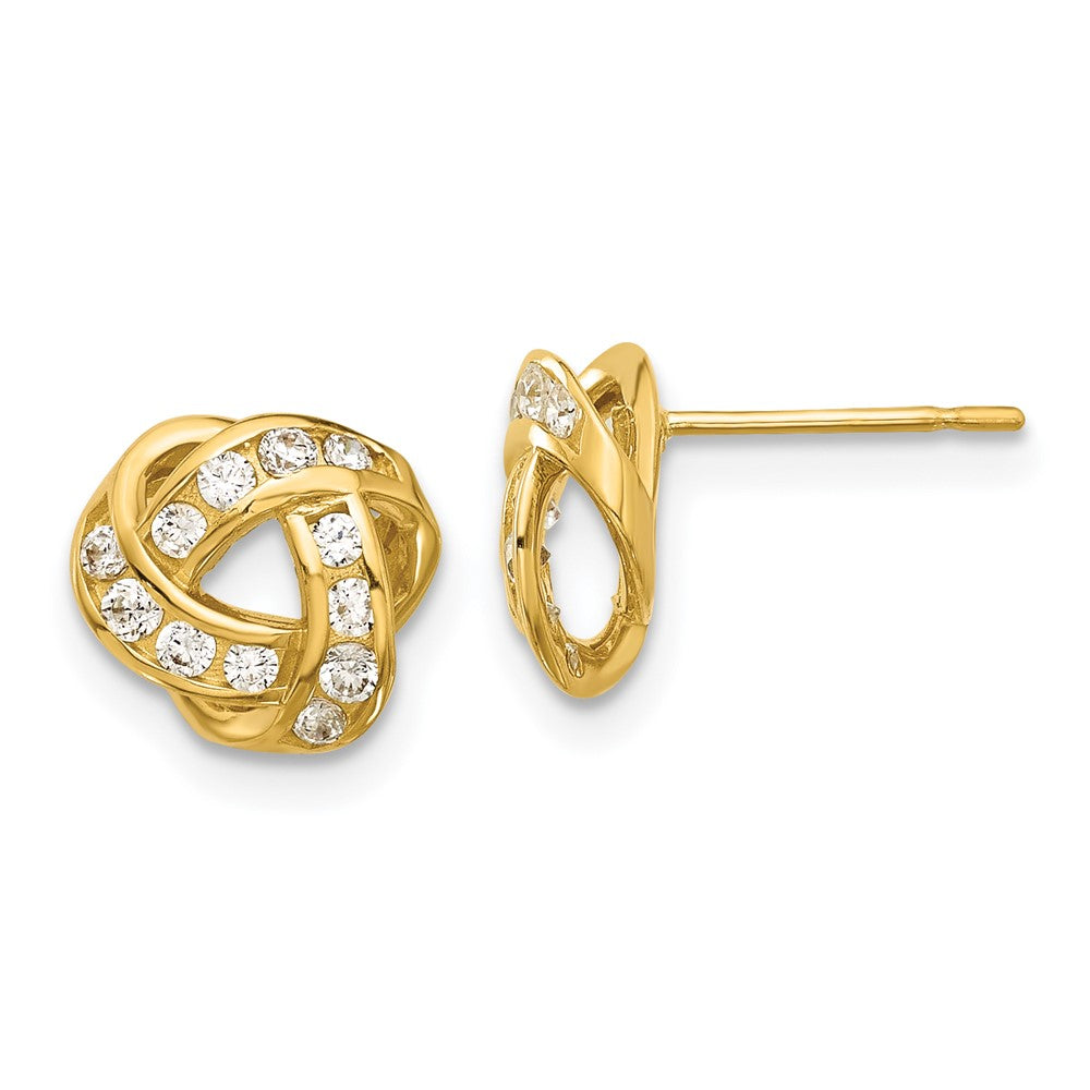 14K Yellow Gold Madi K Polished CZ Love Knot Post Earrings