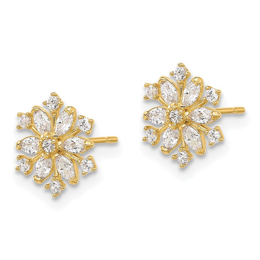 14K Yellow Gold Madi K Polished CZ Snowflake Post Earrings