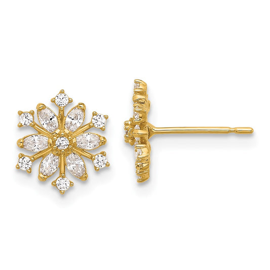 14K Yellow Gold Madi K Polished CZ Snowflake Post Earrings