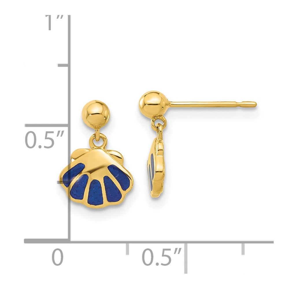 14K Yellow Gold Madi K Polished Blue Enameled Shell Post Dangle Earrings