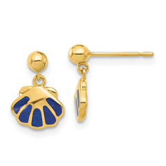 14K Yellow Gold Madi K Polished Blue Enameled Shell Post Dangle Earrings