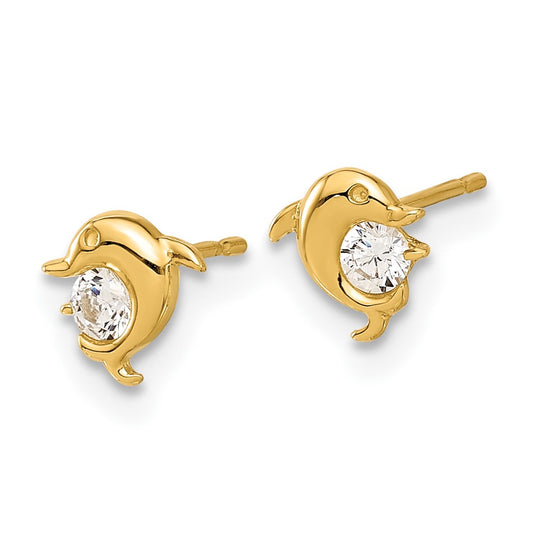 14K Yellow Gold Madi K Polished CZ Dolphin Post Earrings