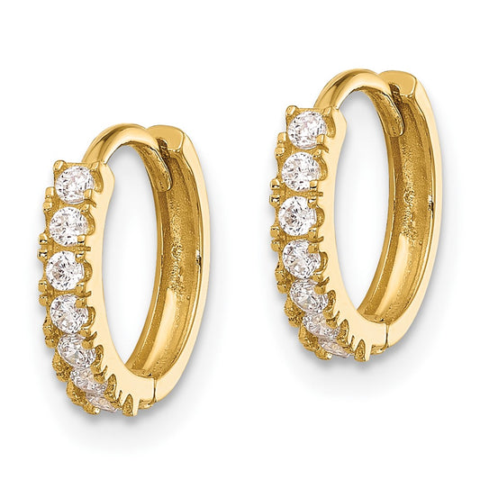 14K Yellow Gold Madi K Polished CZ 2mm Hinged Huggie Hoop Earrings